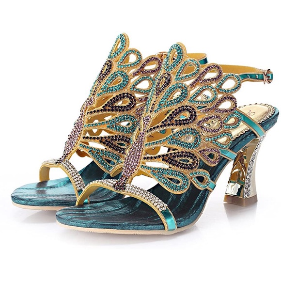 Shoes - Stunning Handmade Crystal Rhinestone Peacock Heel